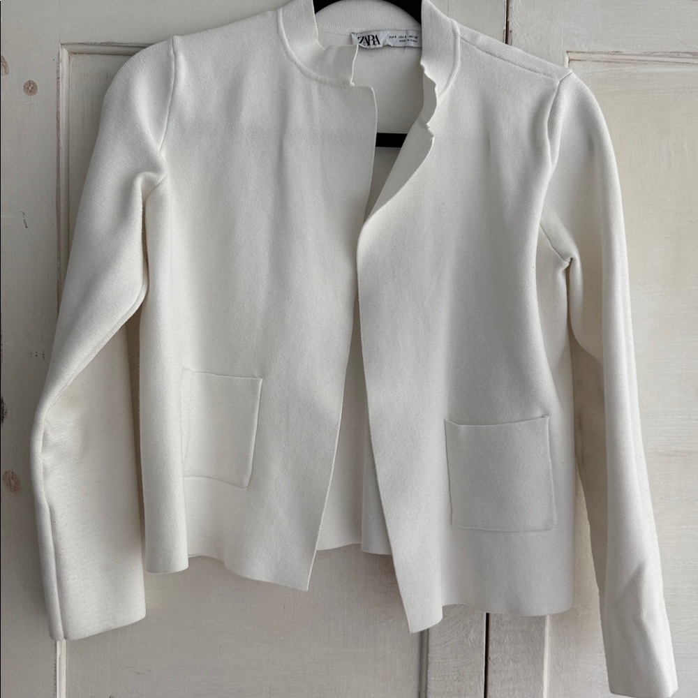 Zara White Open Front Jacket cropped cardigan Small